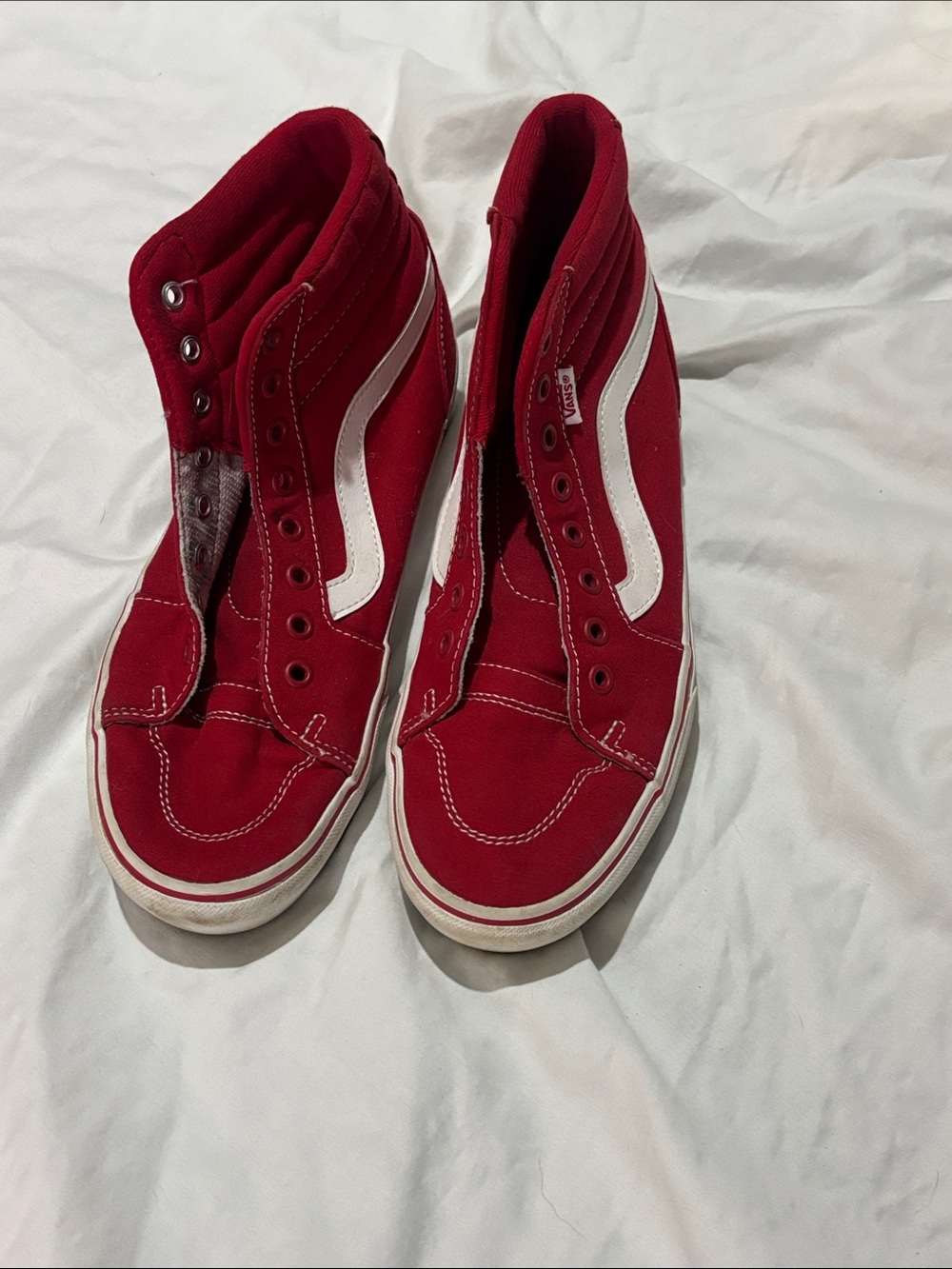 Vans Red High-Top Canvas Sneakers with White Stripe